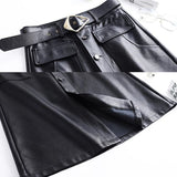 Vintage Faux Leather Long Women Elegant Korean A Line Black Streetwear Punk High Waist Ladies Midi Skirt