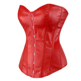 Women Gothic Sexy Faux Leather Overbust Corset Bustier Hot Lingerie Top Plus Size Waist Cincher Body Shaper Corsets Black/Red