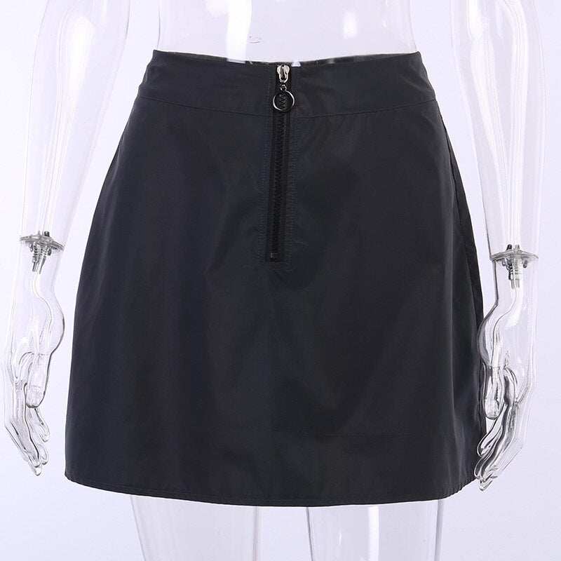 Gothic Harajuku Reflective Mini Skirt Female A-line High Waist Mini Skirts Streetwear Punk Skirt Clubwear Party Girl Skirts