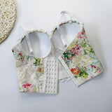 Crop Tops Summer Embroidery Print Sexy Women Top Push Up Slim Camis Top Bralette Bra To Wear Out Corset Tops