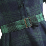 Blue and Green Plaid Vintage Women Button Up Tunic Shirt Dress with Belt Spring 2021 Cotton Elegant Ladies Midi Swing Dresses