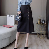 Ladies Elegant Long Spring Office Style Single-breasted All-match Women High Waist A-line Skirt