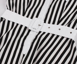 Black White Striped Cotton Robe Pin Up Swing Retro Vintage Dress With Pockets Streetwear