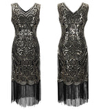Vintage Women Prom Gowns Tea Length Sleeveless Sequins V Neck Tassels 1920s Retro Party Dress