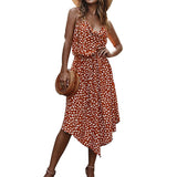 New Ladies Casual Loose Printed Asymmetrical Dot Sleeveless Short Boho Beach Dress