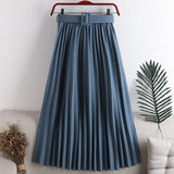 Fashion Elegant Vintage Pleated Elastic High Waist Long Women Summer Pink Maxi Skirt