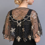 1920s Shawl Wraps See-through Mesh Sequin Beaded Evening Cape Bridal Sheer Bolero Flapper Party Cover Up