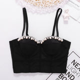 Sexy Mesh Slim Beaded Rhinestone Women Camis Corset Crop Top To Wear Out Push Up Bustier Bra
