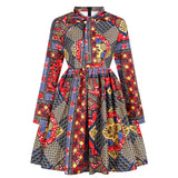 2021 Women's African Vintage Dress Traditional African Clothing Dashiki Ankara Bandage Summer Dresses Bow Neck Print Streetwear