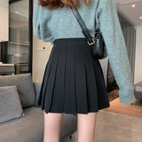 Ladies A-line Pleated Skirts Korean Style Solid Color All-match Women High Waist Casual Short Skirts