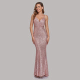 Sexy Sequins Evening Dresses V Neck Sleeveless Mermaid Women Occation Formal Party Gowns Spaghetti Strap Vestidos