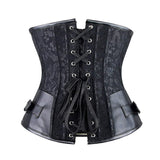 Steampunk Gothic Sexy Steel Boned Faux Leather Halter Waist Training Underbust Top Jacquard Underbust Corset