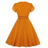 2021 Summer Women Beach Party Dress Polka Dot Printed Short Sleeve Retro Vintage 50s 60s Boho Bohemian Sexy Casual Swing Dresses