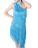 1920s Gatsby Flapper Sexy One Shoulder Tiered Fringe Dress Irregular Tassel Hem Latin Dance Dress Party Dancewear