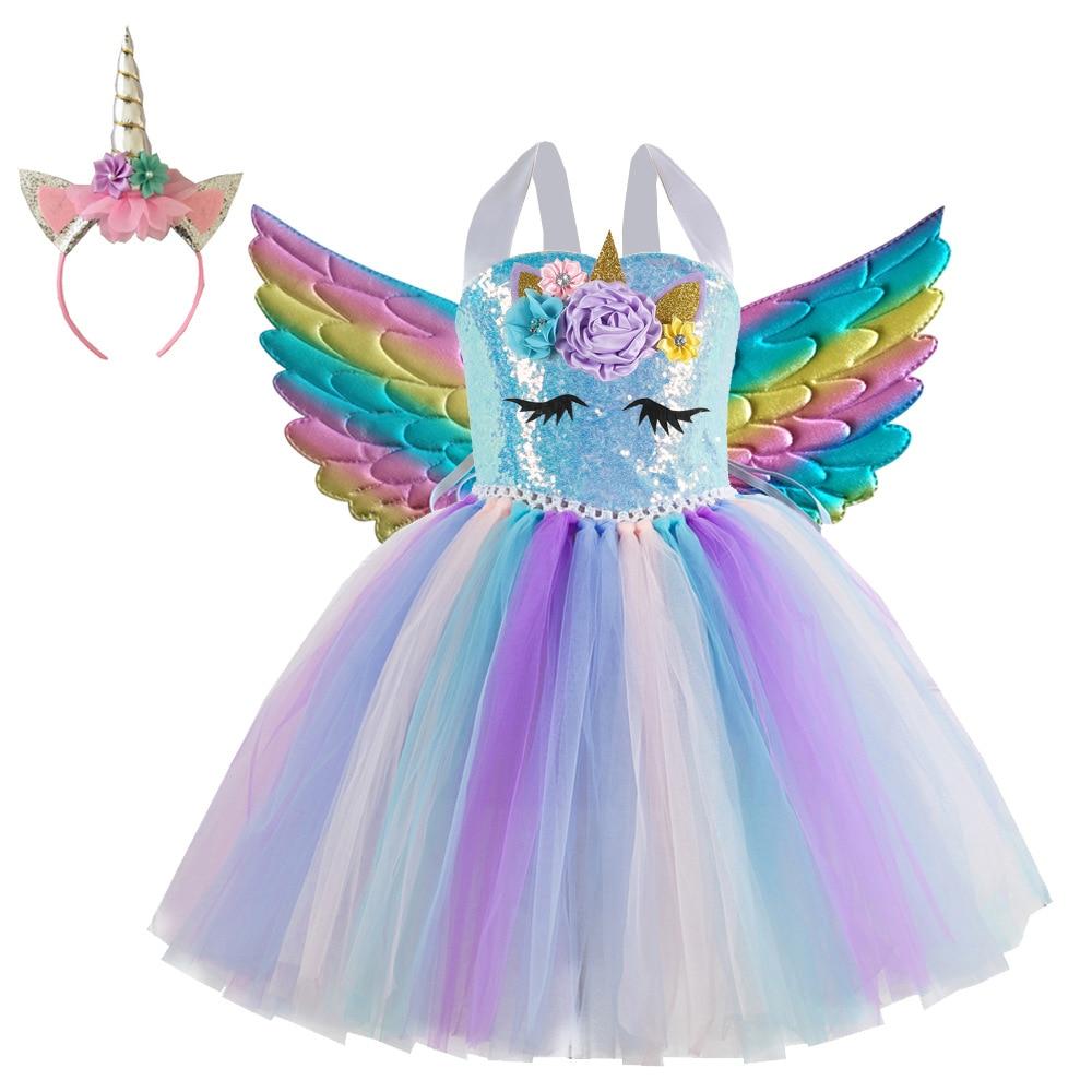 Unicorn Dress Girls Tutu Princess Mesh Costume Children's Day Gift Christmas Party Dress Up