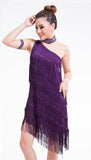 1920s Gatsby Flapper Sexy One Shoulder Tiered Fringe Dress Irregular Tassel Hem Latin Dance Dress Party Dancewear