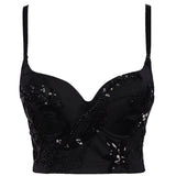 Sexy Sequins Beads Corset Nightclub Party Short Women Camis Built In Bra Cropped Sleeveless Crop Top YH1204
