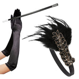 1920s Flapper Accessories Feather Headband Gloves Cigarette Holder 3 Pack Great Gatsby Party Costume Accessories Set for Women