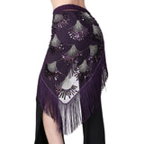 Belly Dance Hip Scarf Sequins Mesh Triangle Wrap Skirt Waist Chain Shiny Embroidery Filigree Fringe Hem SKirt