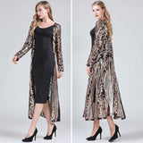 Long Sequin Open Front Mesh Cardigan Embroidery Long Sleeve Blouse Cover Up Coat Evening Prom Party Tops