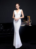 V Neck Sleeveless Mermaid Party Dress Sequins Backless Women Prom Gowns Floor Length Long Evening Robes