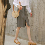 Office Lady Elegant Pencil Skirts Korean Style Vintage Plaid Knee-length Women High Waist Pencil Skirt