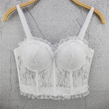 Lace Crop Top Push Up Breast Summer Sexy Corset With Cup Nightclub Party Short Women Camis In Bra Cropped