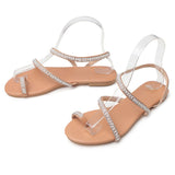 Roman Gladiator Women Summer Flat Pearl Shoes Comfortable String Bead Casual Sandals