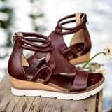 New Vintage Mid Heels Women Wedge Shoes Zipper Ladies Open Toe Casual Summer Sandals