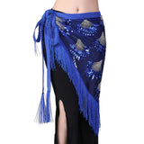 Belly Dance Hip Scarf Sequins Mesh Triangle Wrap Skirt Waist Chain Shiny Embroidery Filigree Fringe Hem SKirt