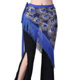 Women Belly Dance Hip Scarf Shiny Sequins Mesh Triangle Wrap Skirts Dance Peformance Self-tie Waist Belt Costume Accessories