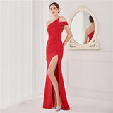 Women New Elegant Off The Shoulder Floor Length Sexy Hight Slit Party Maxi Dress Long Knitting Gown