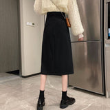 Women High Waist Casual Skirts Korean Style Solid Color All-match Straight Ladies Elegant Long Skirt