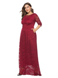 Plus Size 6xl O-neck Lace Evening Dress Hollowed out Prom Gown Have Pockets Formal Half Sleeve Dress
