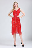 1920s Great Gatsby Flapper Dress V Neck Sleeveless Embellished Sequin Beaded Fringe Dress Vestidos