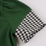 1950s Green Vintage Plaid Patchwork Bowknot Button Up Robe Retro Dresses