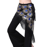 Women Belly Dance Hip Scarf Shiny Sequins Mesh Triangle Wrap Skirts Dance Peformance Self-tie Waist Belt Costume Accessories