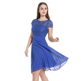 Blue Elegant Workwear Lace Pleated Chiffon Casual High Waist Summer Office Lady Swing Dress