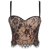 Lace Embroidery Mesh Summer Short Sexy Black Crop Top Women Camisole With Built In Bra