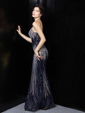 Gradient Sequins Cocktail Dress V-Neck Backless Sexy Sleeveless Party Dress Women Spaghetti Strap Formal Prom Party Gown