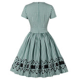 40s 50s 60s Retro Vintage Plaid Casual Party Ladies Dress Short Sleeve High Street French Cotton A Line Swing Tunic Midi Dresses
