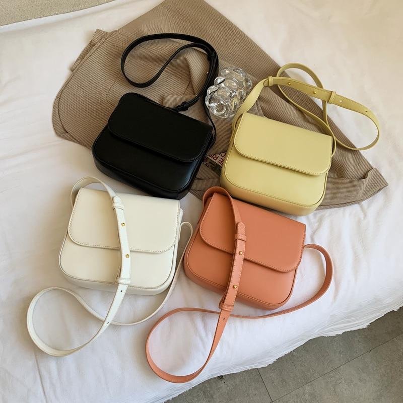 Solid Color Small PU Leather Flap Crossbody Bag