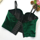 Velvet Crop Top With Cups Winter Sexy Cropped Top Nightclub Party Corset To Wear Out Push Up Bustier Camis Built in Bra