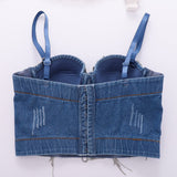 New Autumn Denim Crop Tops Metal Chain Tassel Push Up Sexy Corset Tops Performance To Wear Out Ladies Camis