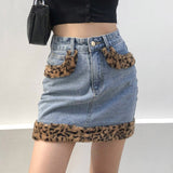 2021 Patchwork Leopard Printed Mini Women Skirts High Waist Demin Wrap Spring Autumn Harajuku Gothic Punk Skater For Party