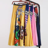 Summer Korean Casual Pleated Midi Long Women Printed A Line High Waist Mid-length Skirt