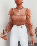 2021 Spring Summer Polka Dot Lace Blouse Women Mesh Puff Sleeve Shirts Fashion Slim Square Collar Tops Female Blouse Shirt