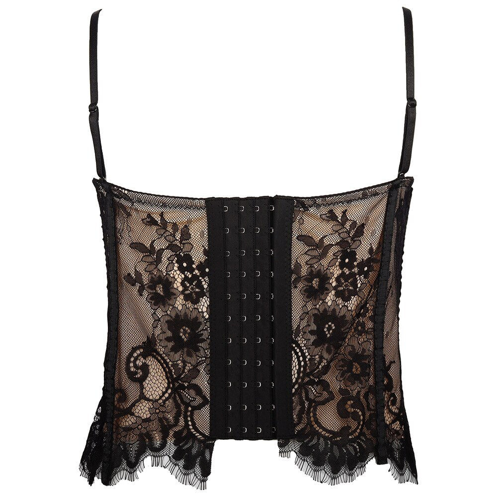 Lace Mesh Sexy Corset With Cup Nightclub Party Women Camis In Bra Cropped Crop Top Push Up Breast Clothes