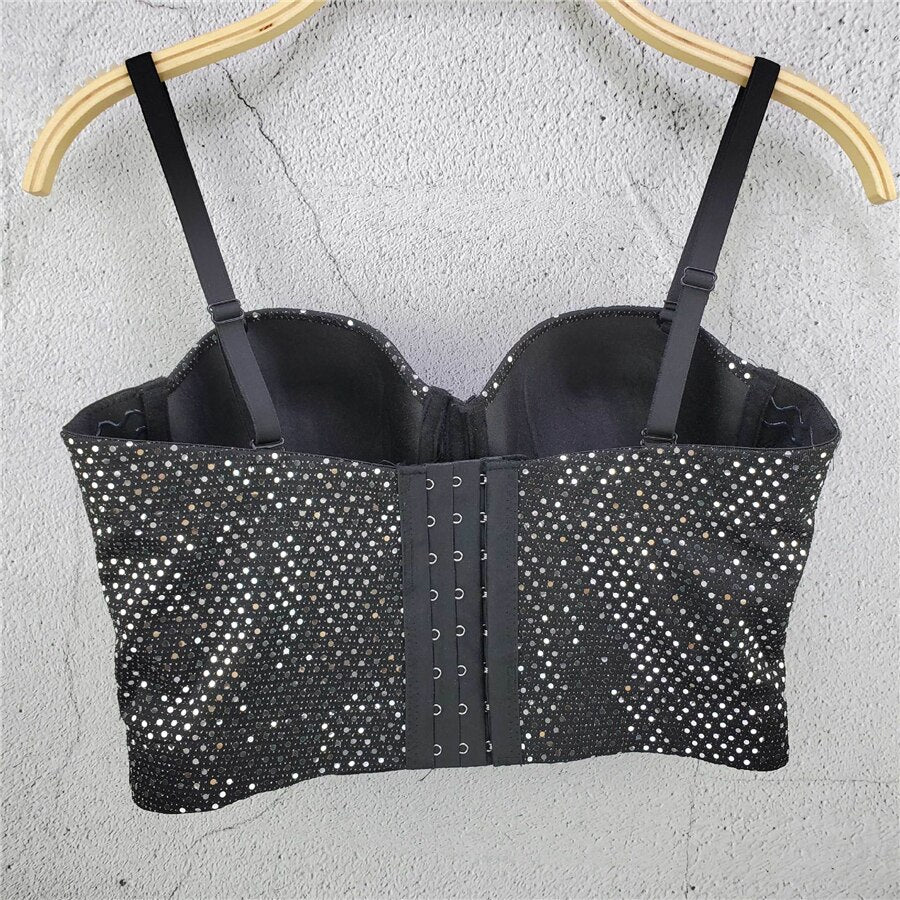 Crop Top With Built in Bra Women Mesh Bright Sequins Cropped Top Sexy Corset To Wear Out Nightclub Push Up Chest