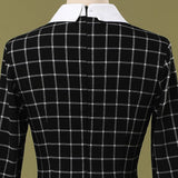 Black And White Plaid Vintage Cotton Bow Knot Robe Pin Up Swing Midi Elegant Office Dresses